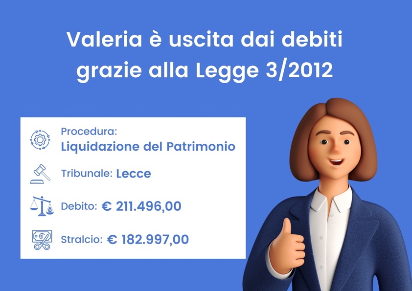 Valeria è uscita dai debiti grazie alla Legge 3/2012